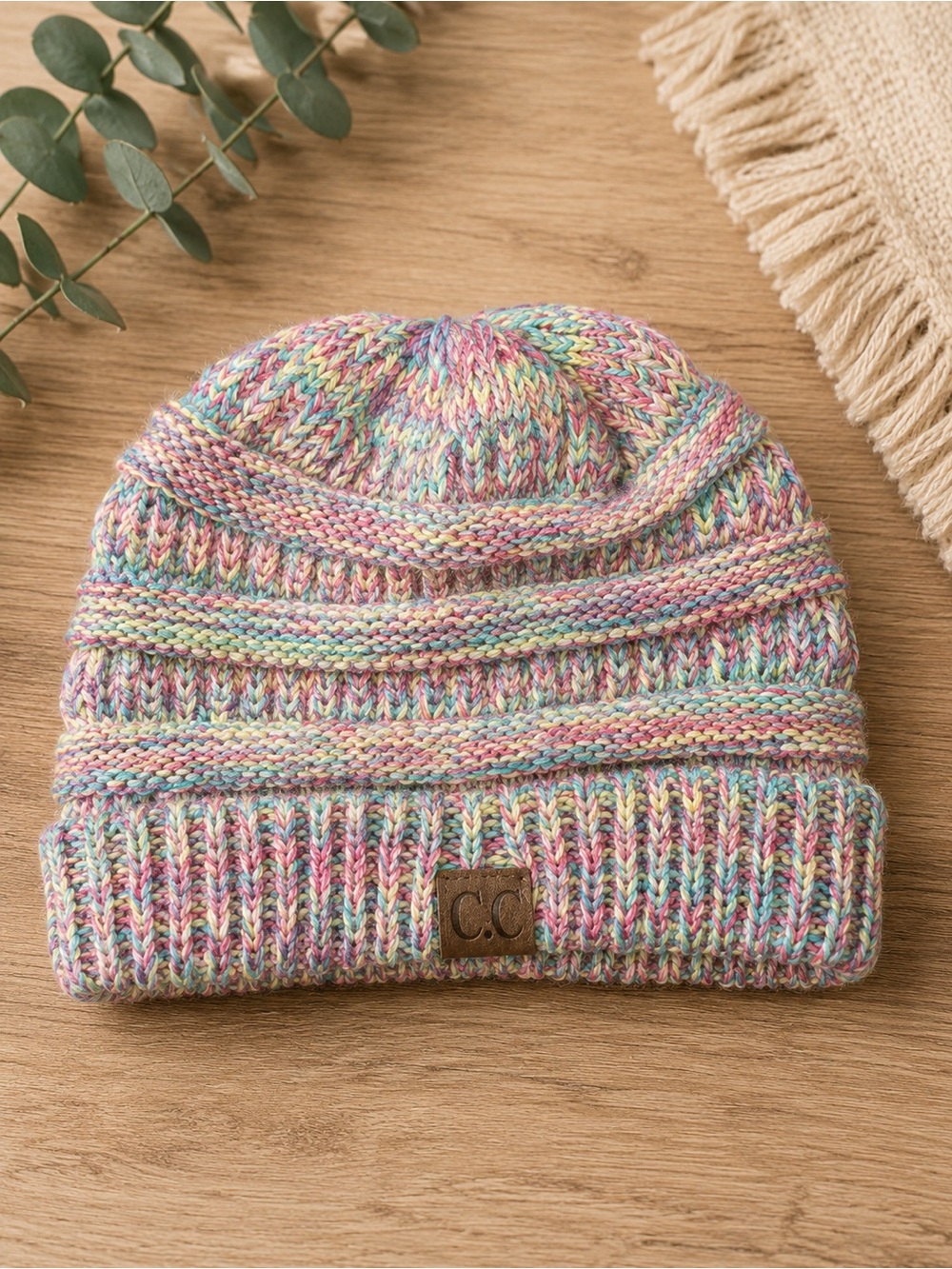 C.C Multicolor Knit Beanie Women’s Soft Stretch Winter Hat